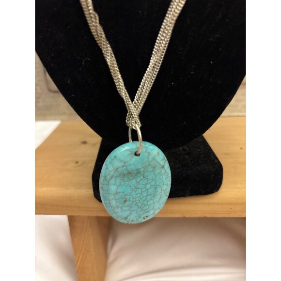 Kenneth Cole Silver-Tone Multi-Strand Chain Necklace With Turquoise Pendant - Picture 12 of 12